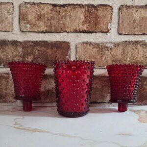Vintage Rudy Red Hobnail Glass Votive Candle Holders/Peg Cups w/ bonus votive
